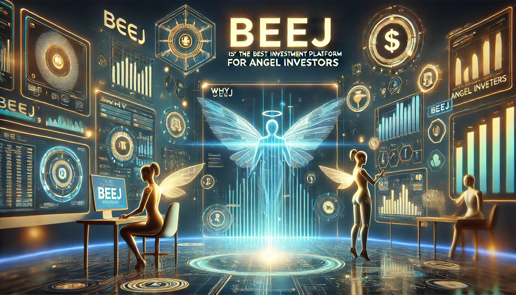 DALL·E 2025-02-09 19.03.02 - A modern, high-tech digital graphic showcasing why Beej is the best investment platform for angel investors. The image features a futuristic financial